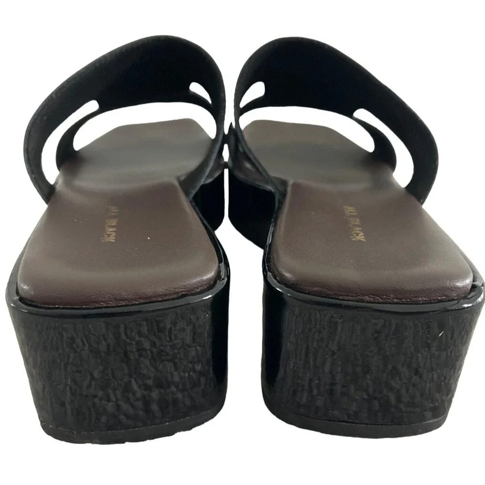 ALL BLACK FOOTWEAR Blunt T Wedge Sandals Black Patent Leather EU 40 9-9.5 $175